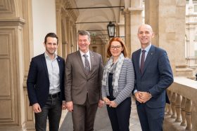 Klubobmann Lukas Schnitzer, Rektor Horst Bischof (TU Graz), Landesrätin Simone Schmiedtbauer, Landesrat Willibald Ehrenhöfer © StVP Landtagsklub